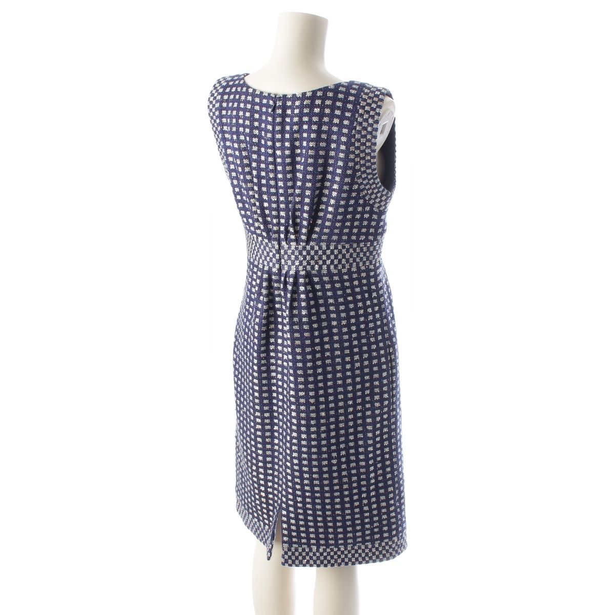 Chanel CC Logo Button Tweed Sequin Jacket Dress Set Blue 36 — view 6