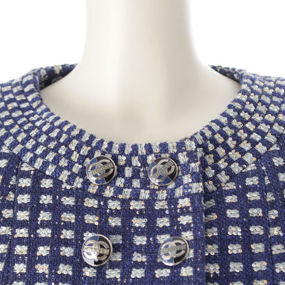 Chanel CC Logo Button Tweed Sequin Jacket Dress Set Blue 36 — view 7
