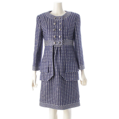 Chanel CC Logo Button Tweed Sequin Jacket Dress Set Blue 36