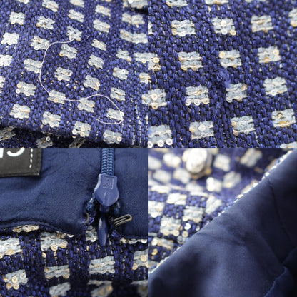 Chanel CC Logo Button Tweed Sequin Jacket Dress Set Blue 36 — view 9