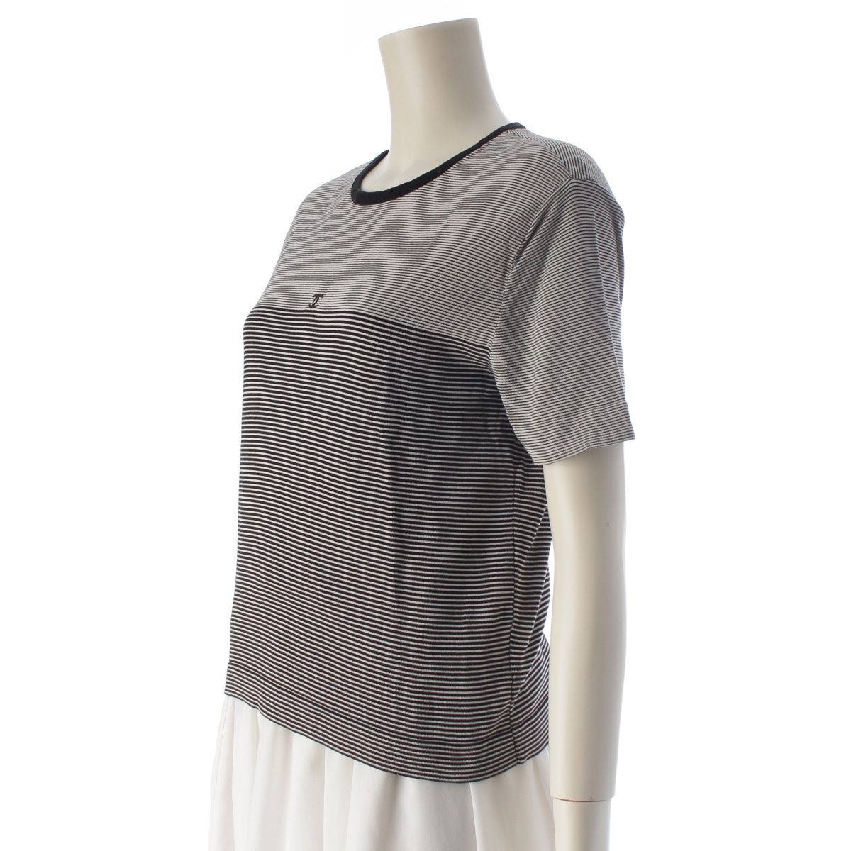 Chanel 97c Cotton CC Logo Border Short Sleeve T-Shirt White Black 42 — view 2