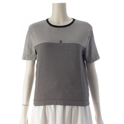 Chanel 97c Cotton CC Logo Border Short Sleeve T-Shirt White Black 42