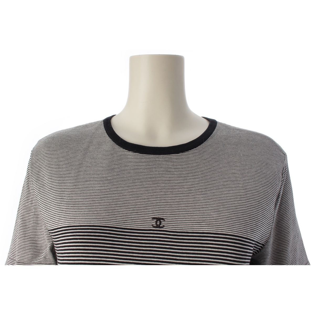 Chanel 97c Cotton CC Logo Border Short Sleeve T-Shirt White Black 42 — view 5