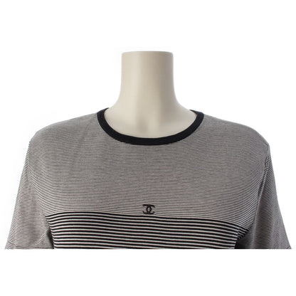Chanel 97c Cotton CC Logo Border Short Sleeve T-Shirt White Black 42 — view 5