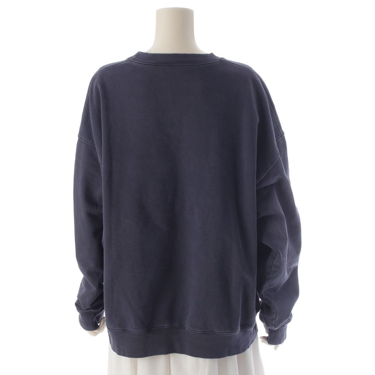 Balenciaga Front Logo Embroidery Distressed Sweatshirt Top Navy — view 4