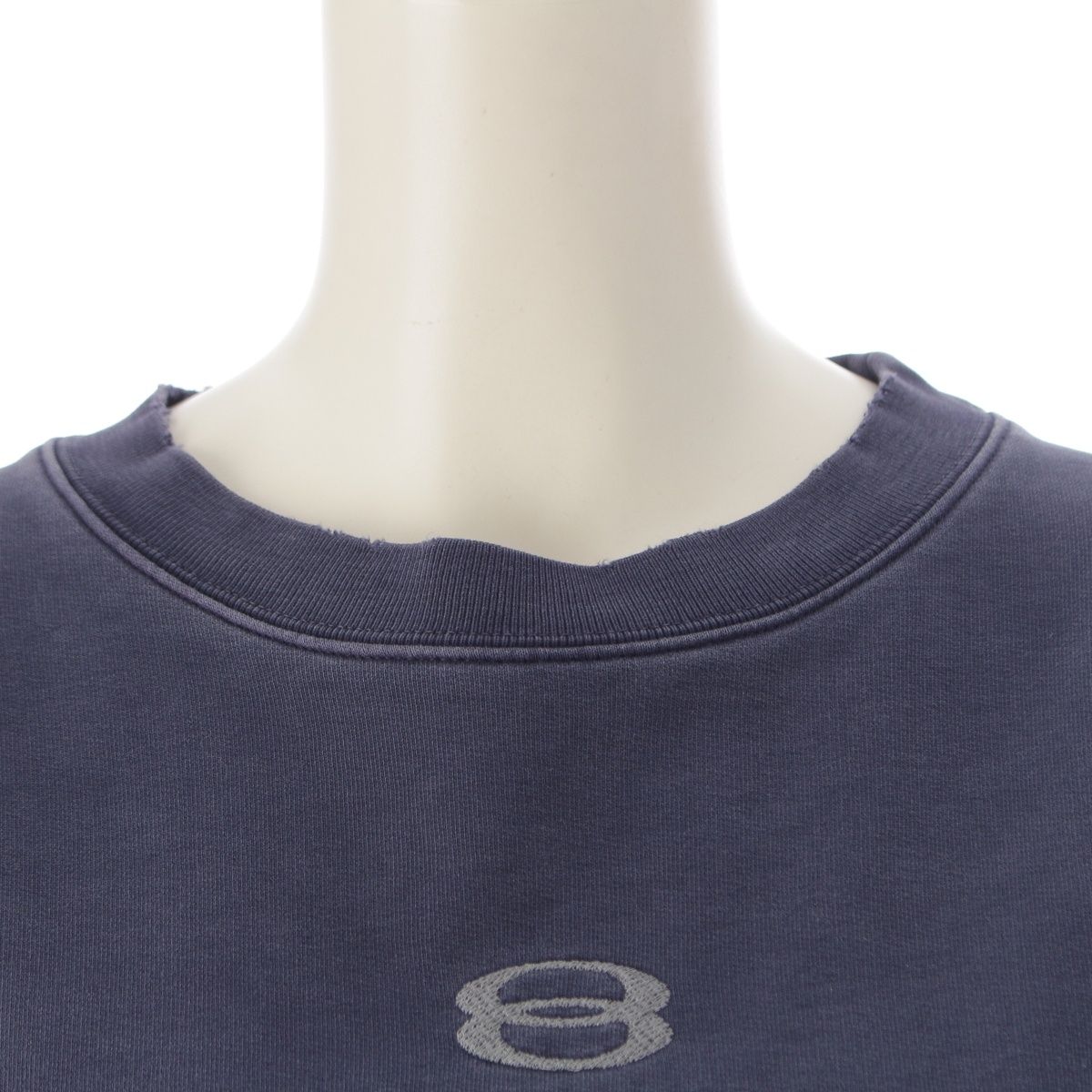 Balenciaga Front Logo Embroidery Distressed Sweatshirt Top Navy — view 5