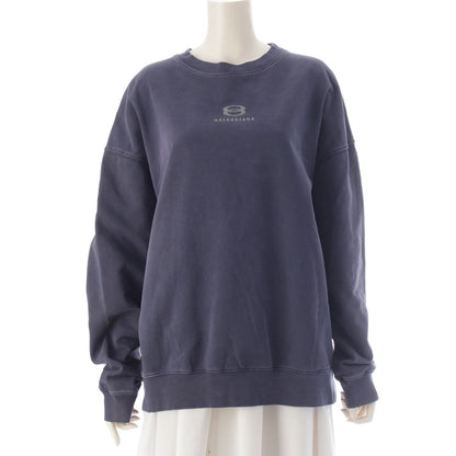 Balenciaga Front Logo Embroidery Distressed Sweatshirt Top Navy