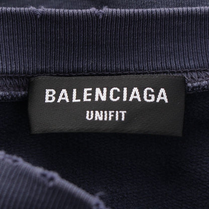 Balenciaga Front Logo Embroidery Distressed Sweatshirt Top Navy — view 9