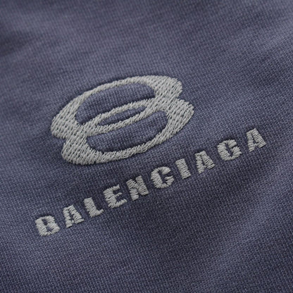 Balenciaga Front Logo Embroidery Distressed Sweatshirt Top Navy — view 8