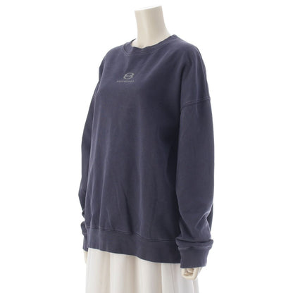 Balenciaga Front Logo Embroidery Distressed Sweatshirt Top Navy — view 2