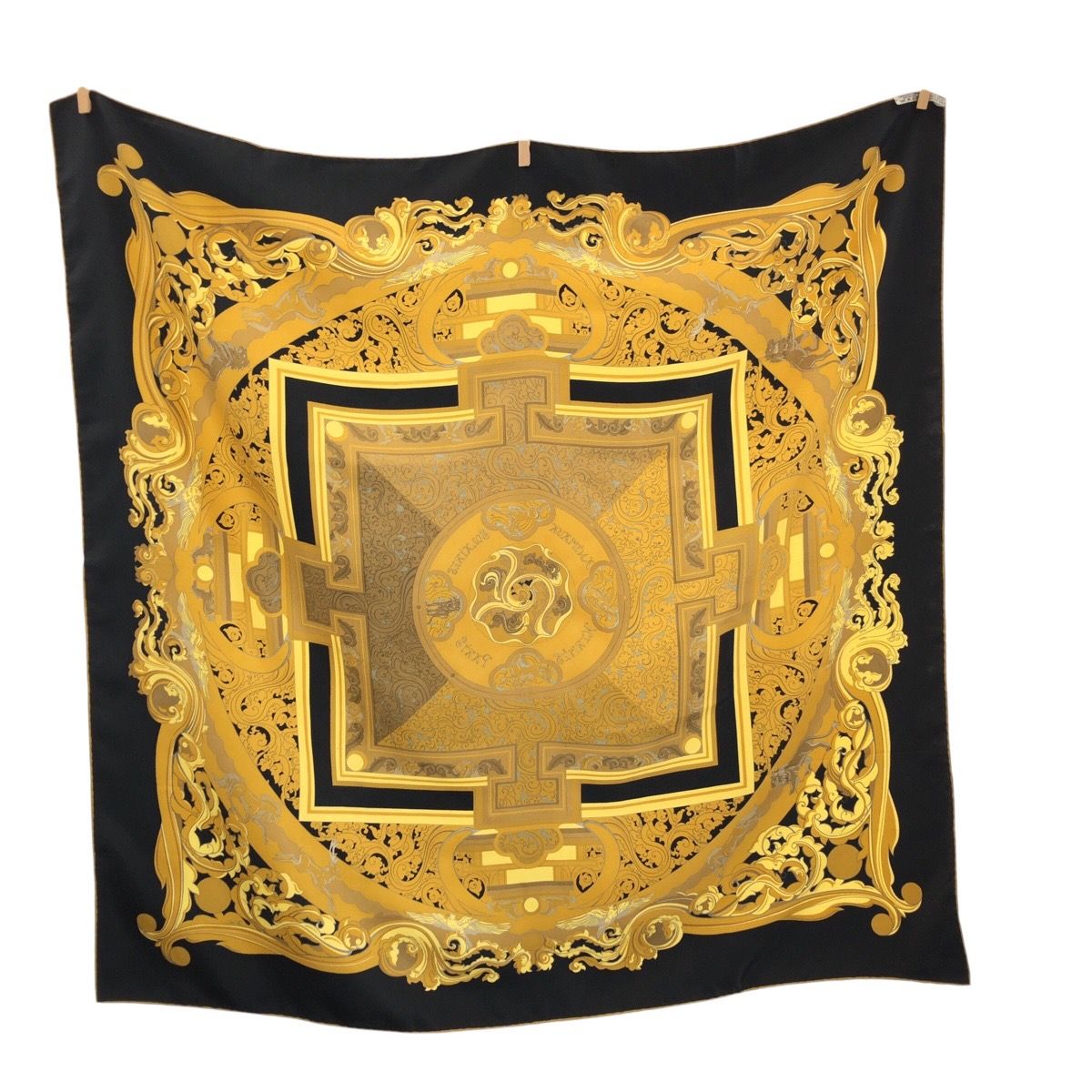Hermes Sun Animals Carre 90 Black Yellow Multi Color Silk Scarf — view 2