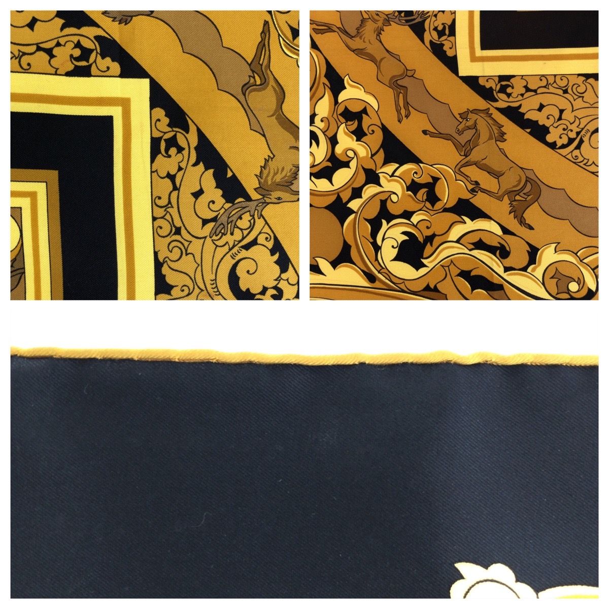Hermes Sun Animals Carre 90 Black Yellow Multi Color Silk Scarf — view 6