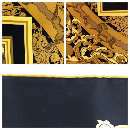 Hermes Sun Animals Carre 90 Black Yellow Multi Color Silk Scarf — view 6