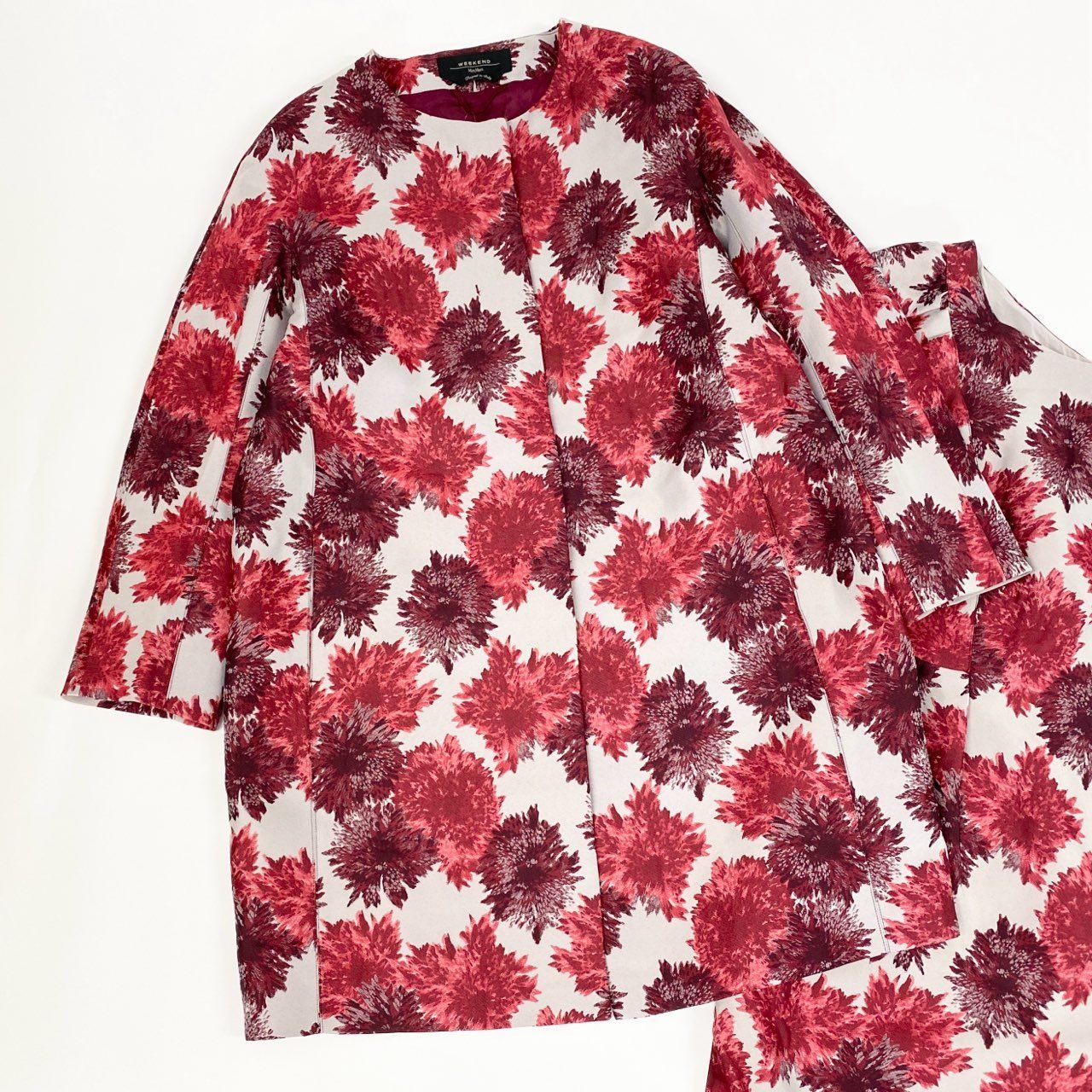 Max Mara Weekend Sleeveless Dress Color Coat Floral Pattern Large 40 42 White — view 2