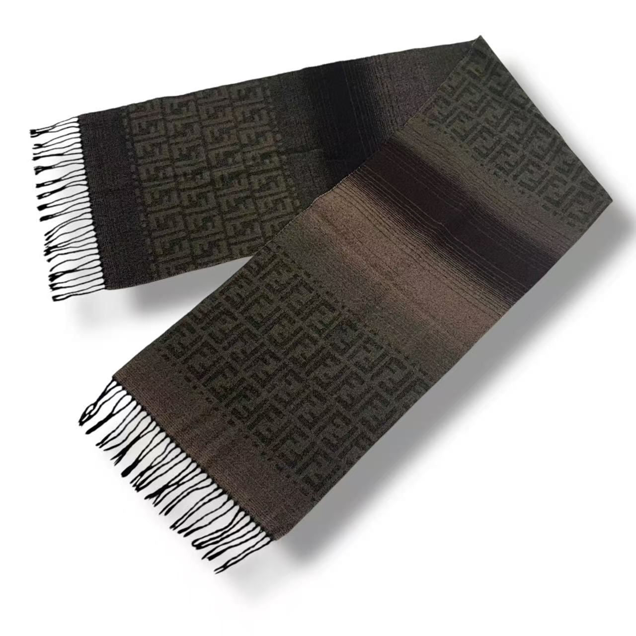 Fendi Scarf Zucca Pattern FF Logo Wool Brown