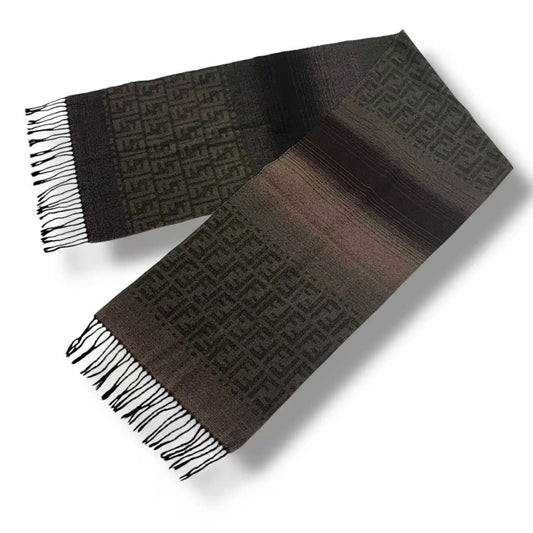 Fendi Scarf Zucca Pattern FF Logo Wool Brown