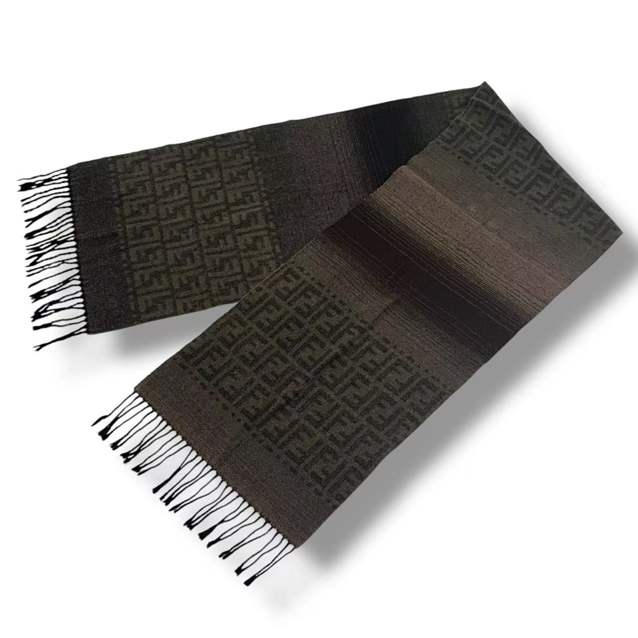 Fendi Scarf Zucca Pattern FF Logo Wool Brown — view 2