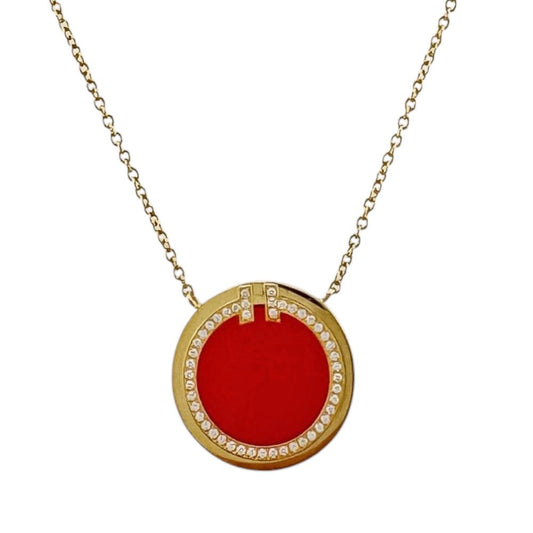 Tiffany & Co T Circle Pendant 18k Gold Carnelian