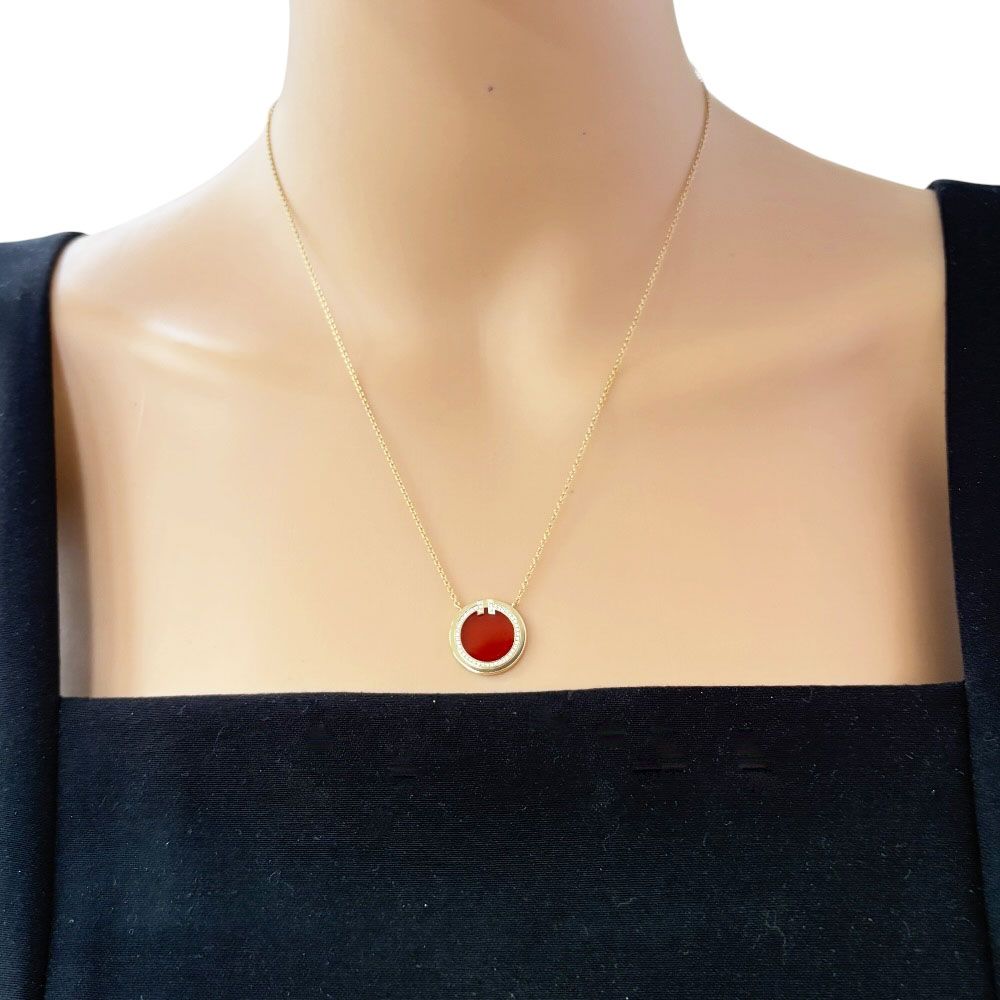 Tiffany & Co T Circle Pendant 18k Gold Carnelian — view 2
