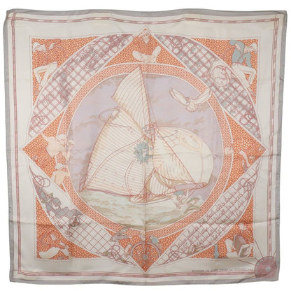 Hermes Carre 90 Voyage Au Long Cours Ocean Silk White Scarf