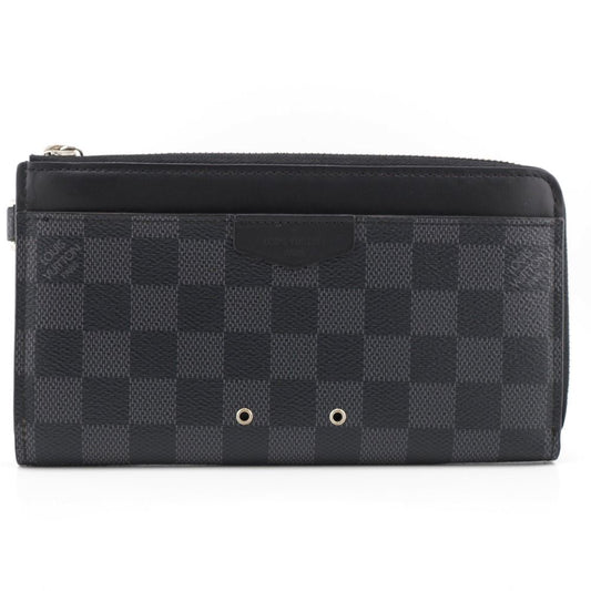 Louis Vuitton Zippy Dragonne L-shaped Zipper Damier Leather Wallet Black