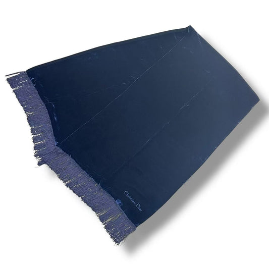 Dior Scarf Shawl Velour Embroidery Logo Fringe Navy