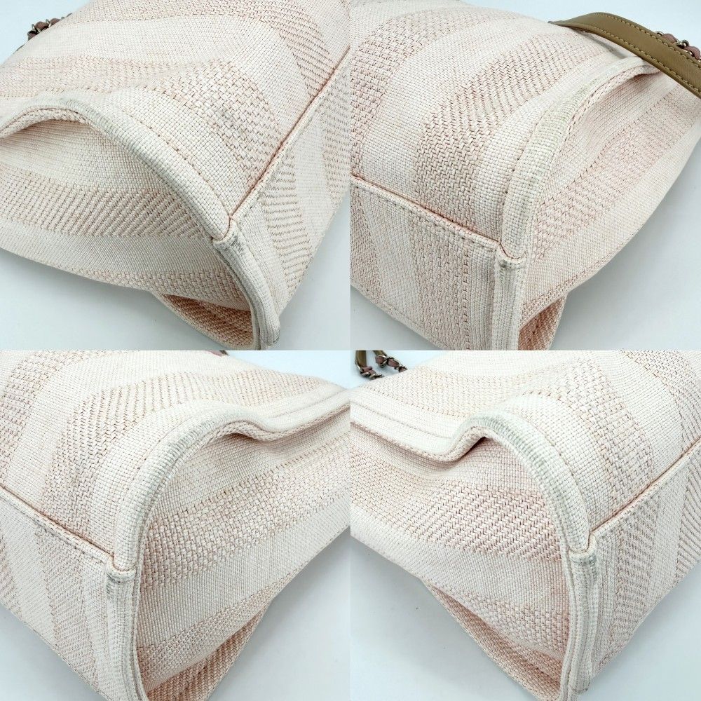Chanel Handbag Deauville MM Chain Tote CC Logo Shoulder Stripe Raffia Leather — view 7