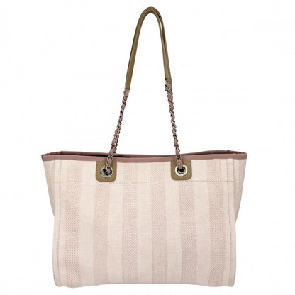 Chanel Handbag Deauville MM Chain Tote CC Logo Shoulder Stripe Raffia Leather — view 2