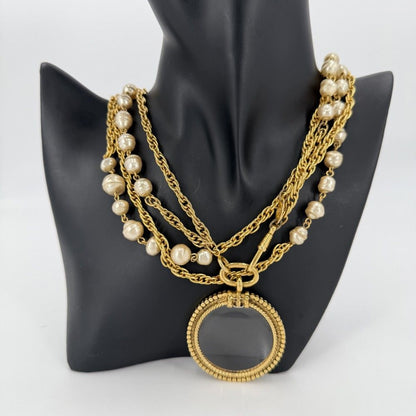 Chanel Necklace Long Pendant Loupe CC Logo Vintage Faux Pearl — view 2