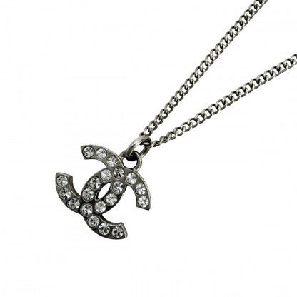 Chanel Necklace CC Logo Pendant Rhinestone Silver