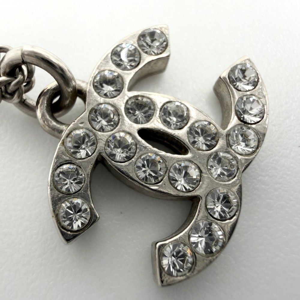 Chanel Necklace CC Logo Pendant Rhinestone Silver — view 8