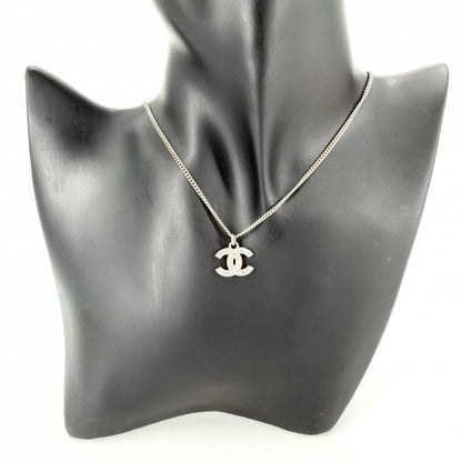 Chanel Necklace CC Logo Pendant Rhinestone Silver — view 3