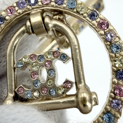 Chanel Brooch CC Logo Ribbon Swing Rhinestone Gold Plated Multi — view 6