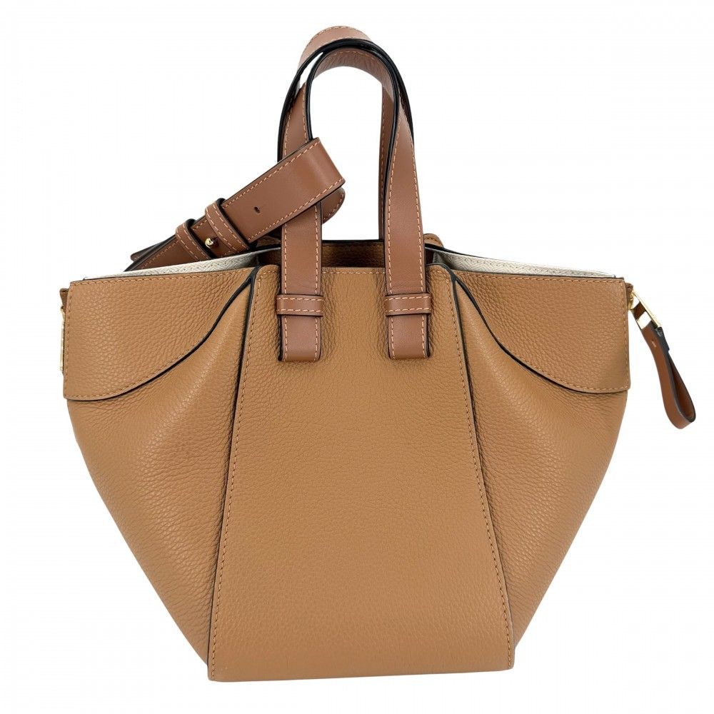 Loewe 2-Way Hammock Compact Shoulder Bag Crossbody Tote Leather Calf Brown Gold — view 2