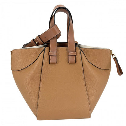 Loewe 2-Way Hammock Compact Shoulder Bag Crossbody Tote Leather Calf Brown Gold — view 2