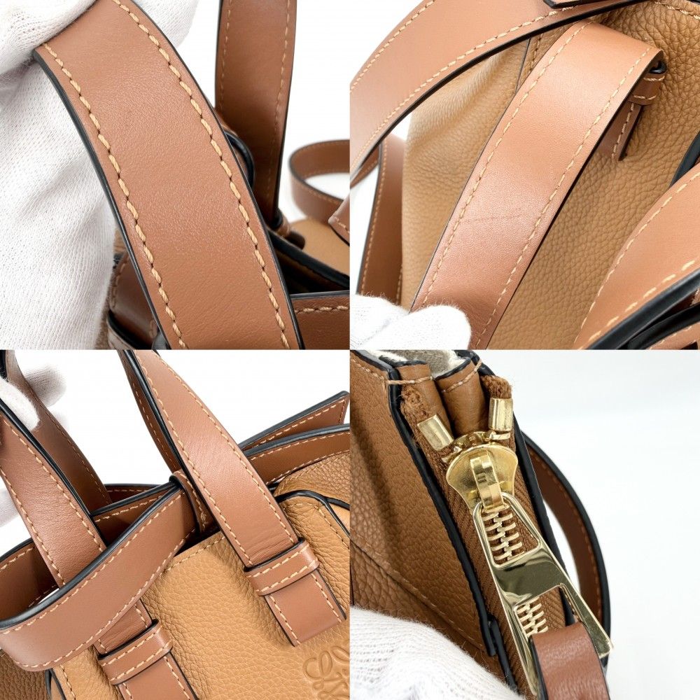 Loewe 2-Way Hammock Compact Shoulder Bag Crossbody Tote Leather Calf Brown Gold — view 8