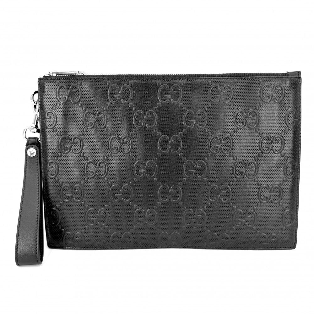Gucci Clutch GG Embossed Second Leather Black Silver
