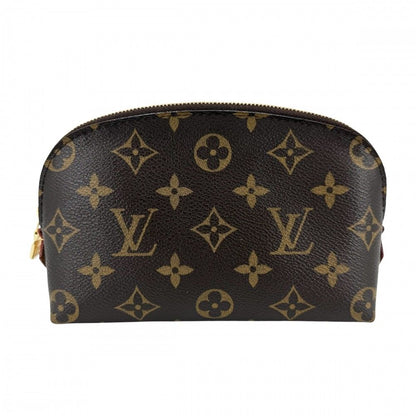 Louis Vuitton Pouch Monogram Pochette Cosmetic PM Makeup Case Brown Gold