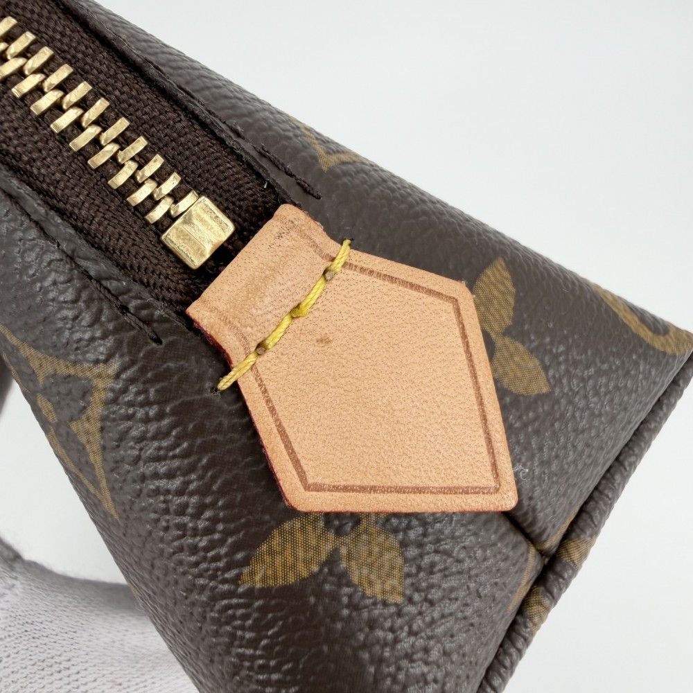 Louis Vuitton Pouch Monogram Pochette Cosmetic PM Makeup Case Brown Gold — view 6