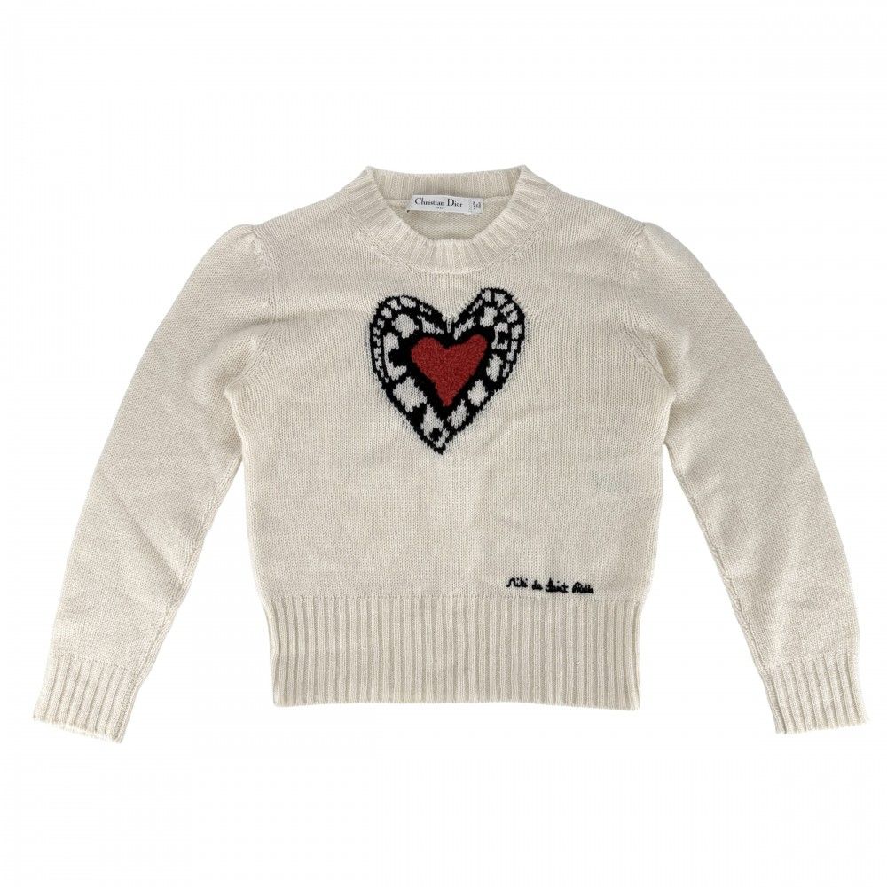Dior Knit Heart Top Long Sleeve Sweater 36 White Cashmere Autumn Winter