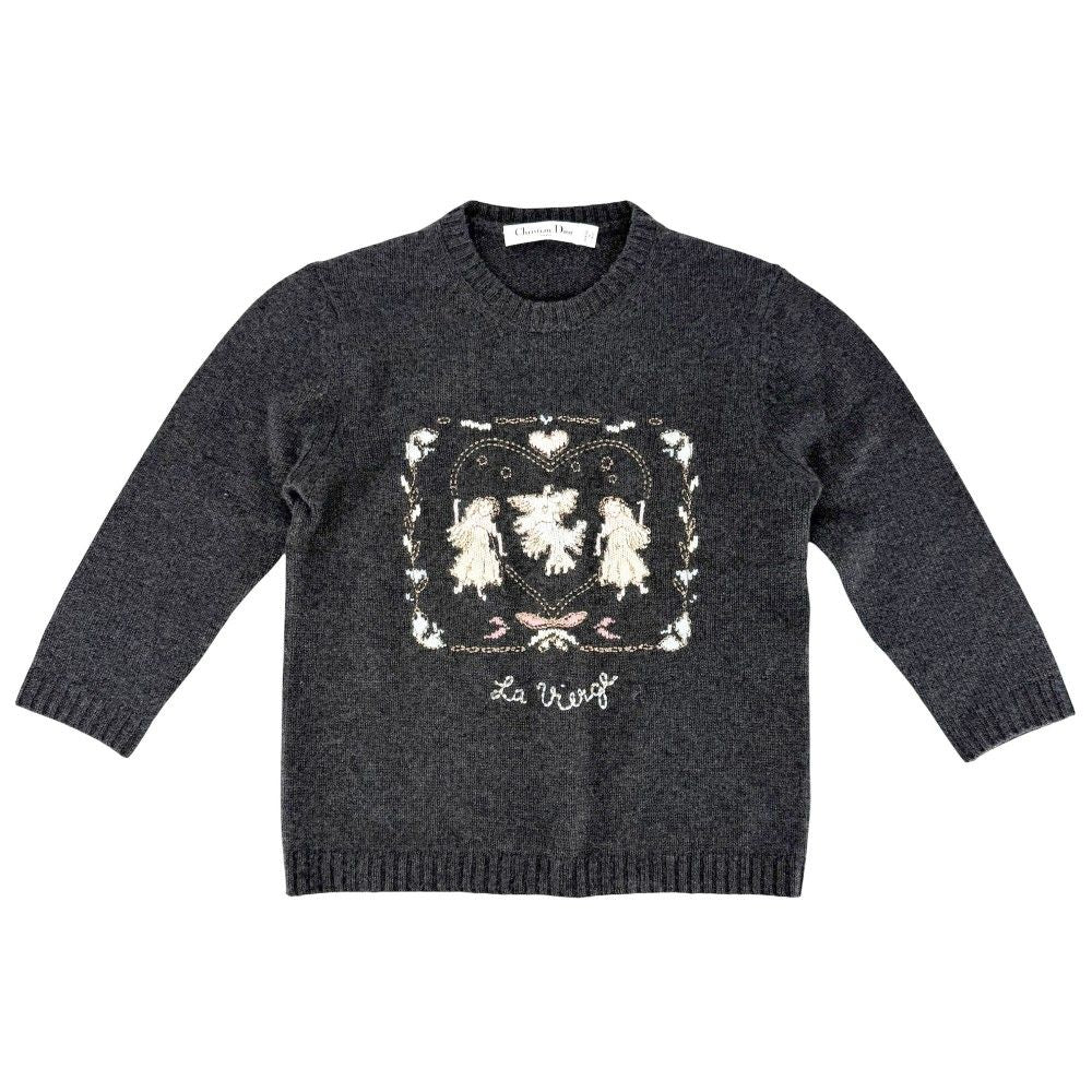 Dior Knit Heart Angel Top 3/4 Length Sweater le Vierge Embroidery S Gray