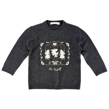 Dior Knit Heart Angel Top 3/4 Length Sweater le Vierge Embroidery S Gray