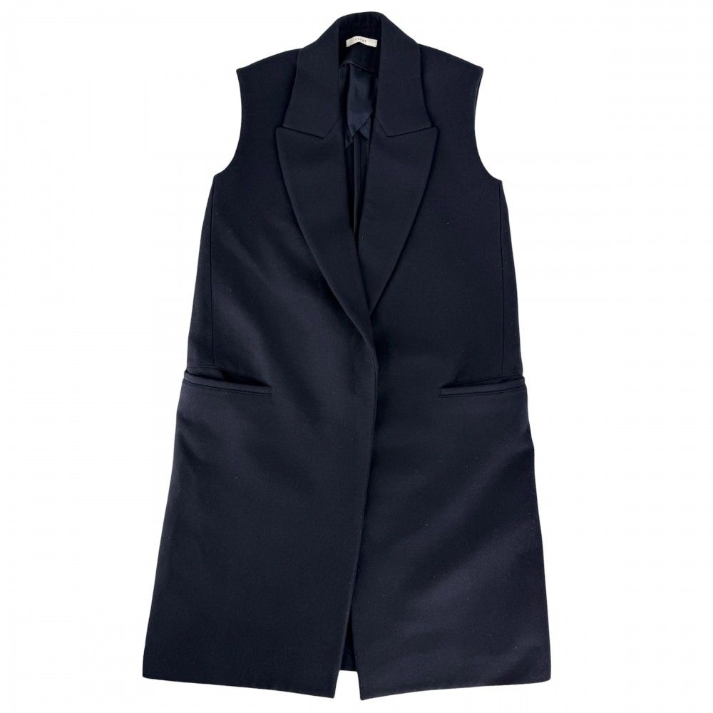 Celine Gilet Long Vest 36 Navy Wool