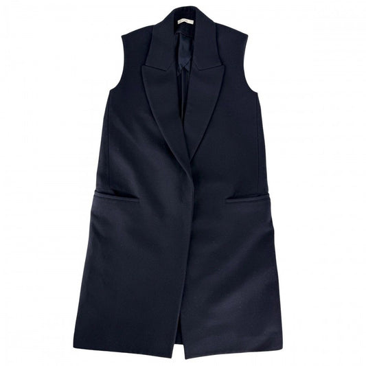 Celine Gilet Long Vest 36 Navy Wool