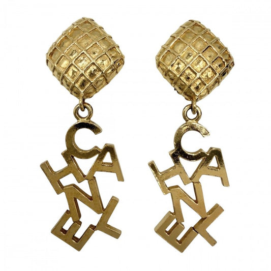 Chanel Earrings Swing Logo Gold Plated