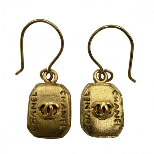 Chanel Earrings CC Logo Swing Square Gold Plated
