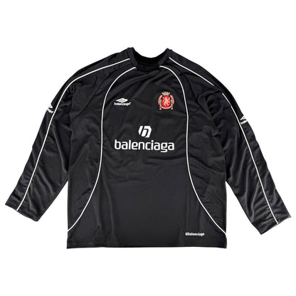 Balenciaga Long Sleeve T-Shirt Mesh Technical Jersey Paris Soccer Top L Black