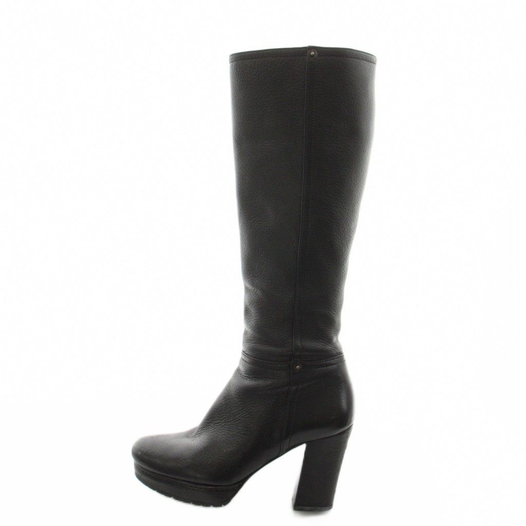 Prada Sport Long Boots Heels Leather 36 Black