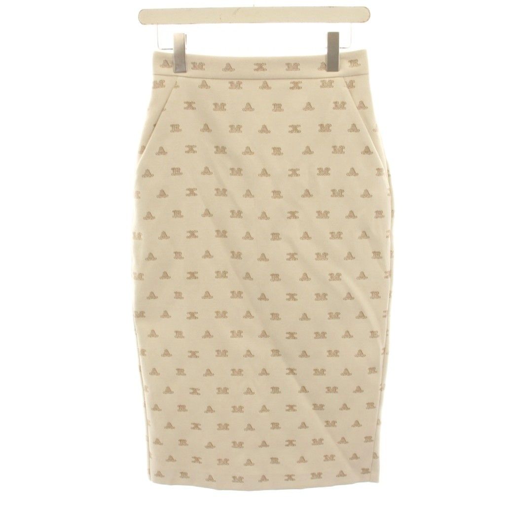 Max Mara Tight Skirt Knee Length All Over Pattern Logo Embroidery 38 Light