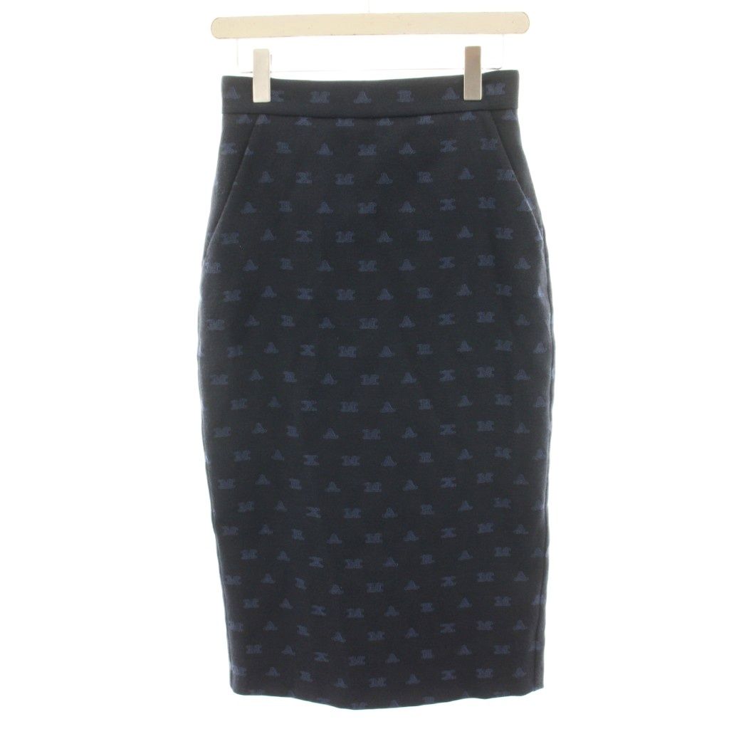 Max Mara Tight Skirt Knee Length All Over Pattern Logo Embroidery 40 Navy HN